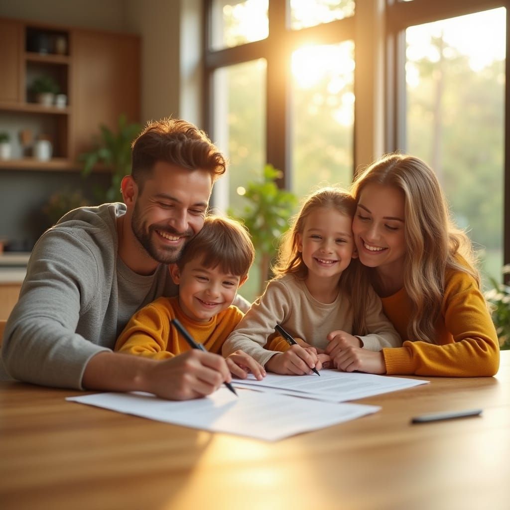 Cozy Family Signing Home Documents with Smiles