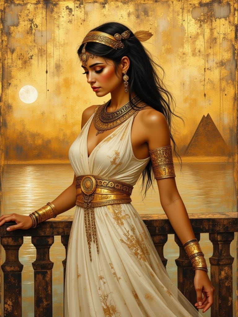 Cleopatra: Egyptian Queen in Art Nouveau Impasto Style