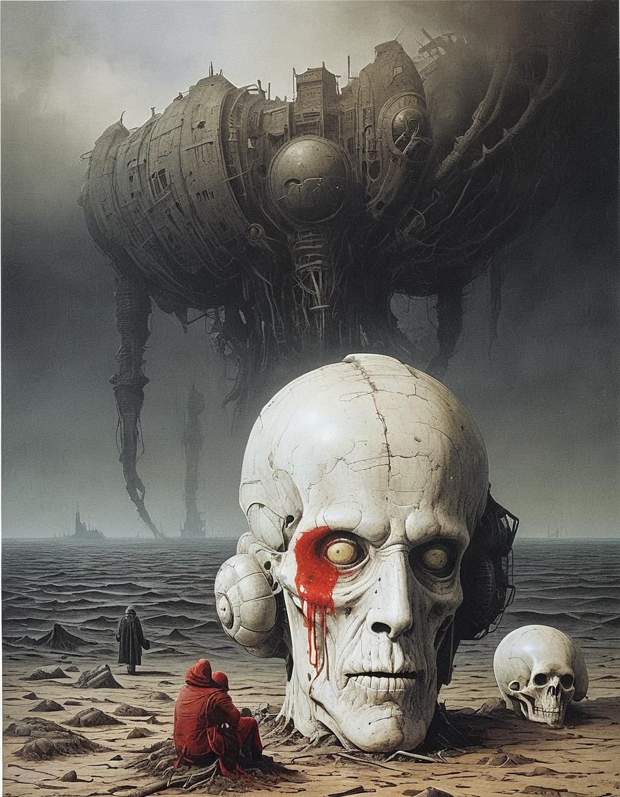 Nightmarish Biomechanical Landscape in Dark Fantasy Style