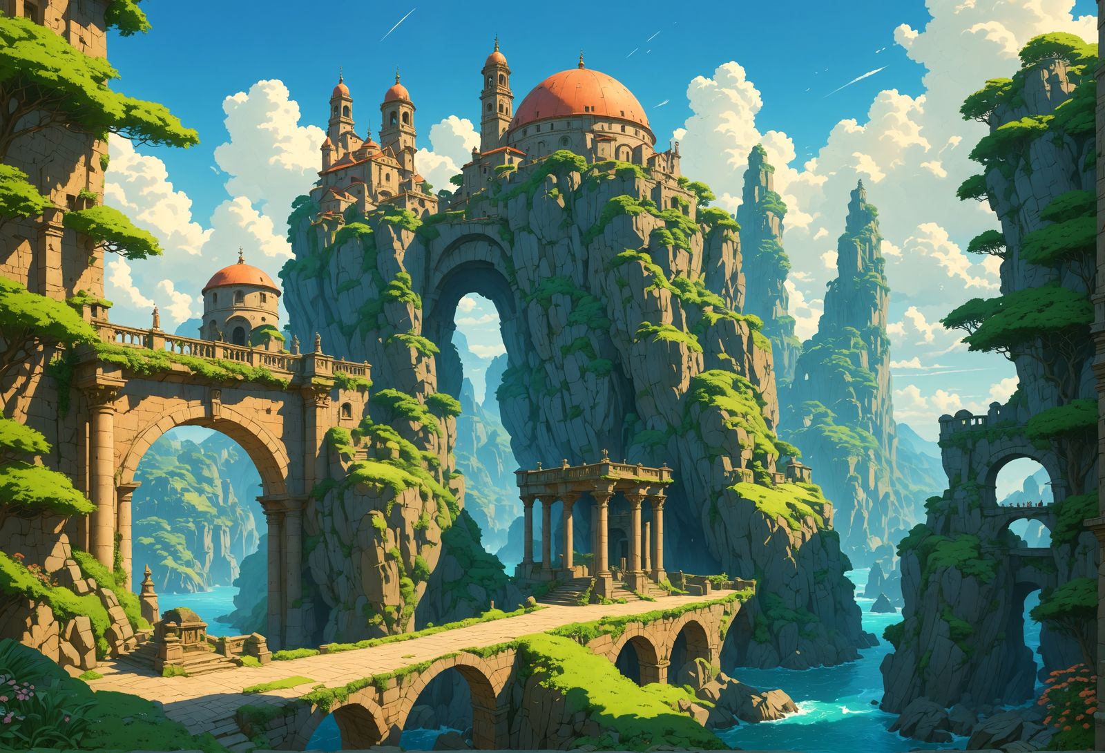 Studio Ghibli Anime Planet with Roman Architecture