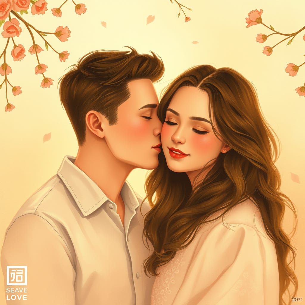 Whimsical Watercolor Love Scene