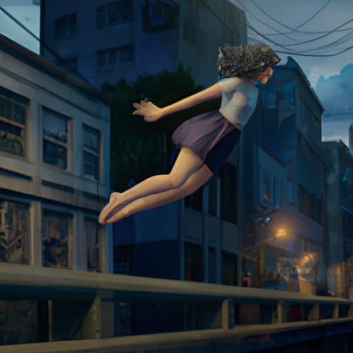 Woman Levitating in Ominous Dark Maximalist Matte Painting