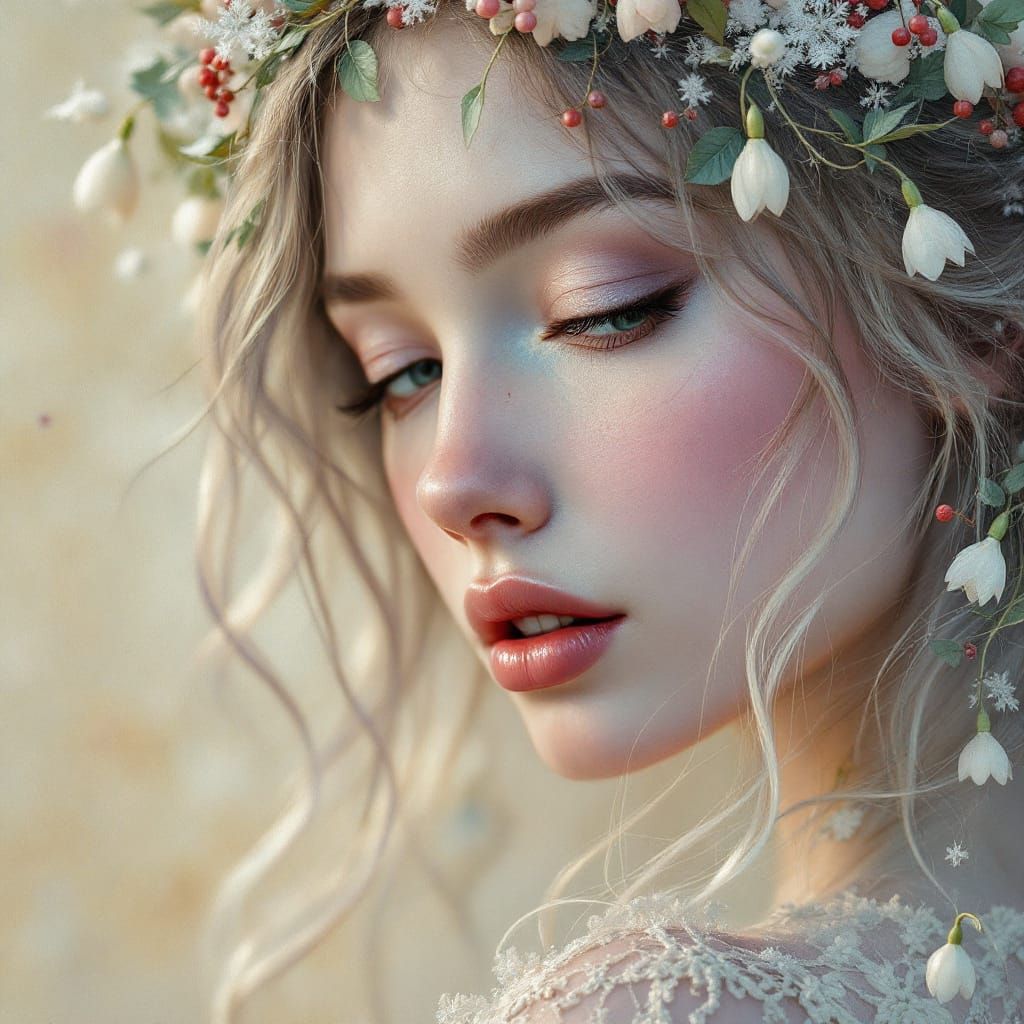 Alla Prima Oil Painting of a Fairy with Winter Elements