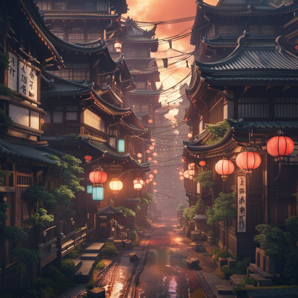 Fantastical Japanese City Concept Art