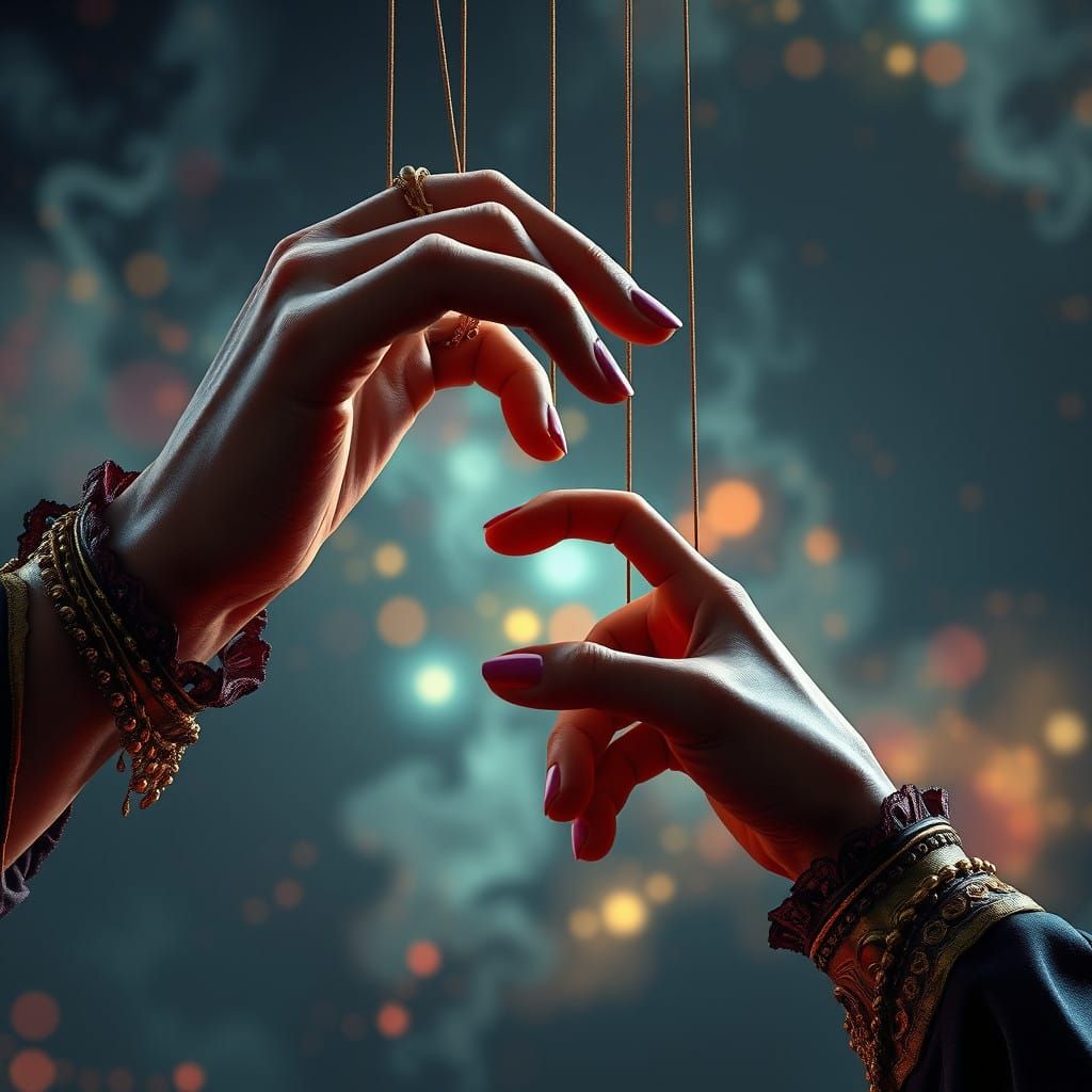 Hand Controls a Fantastical Marionette in Deep, Detailed Sce...