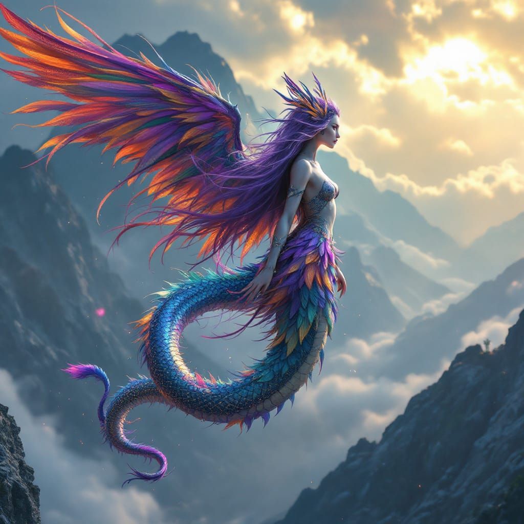 Beautiful Naga-Female Hybrid with Shining Wings