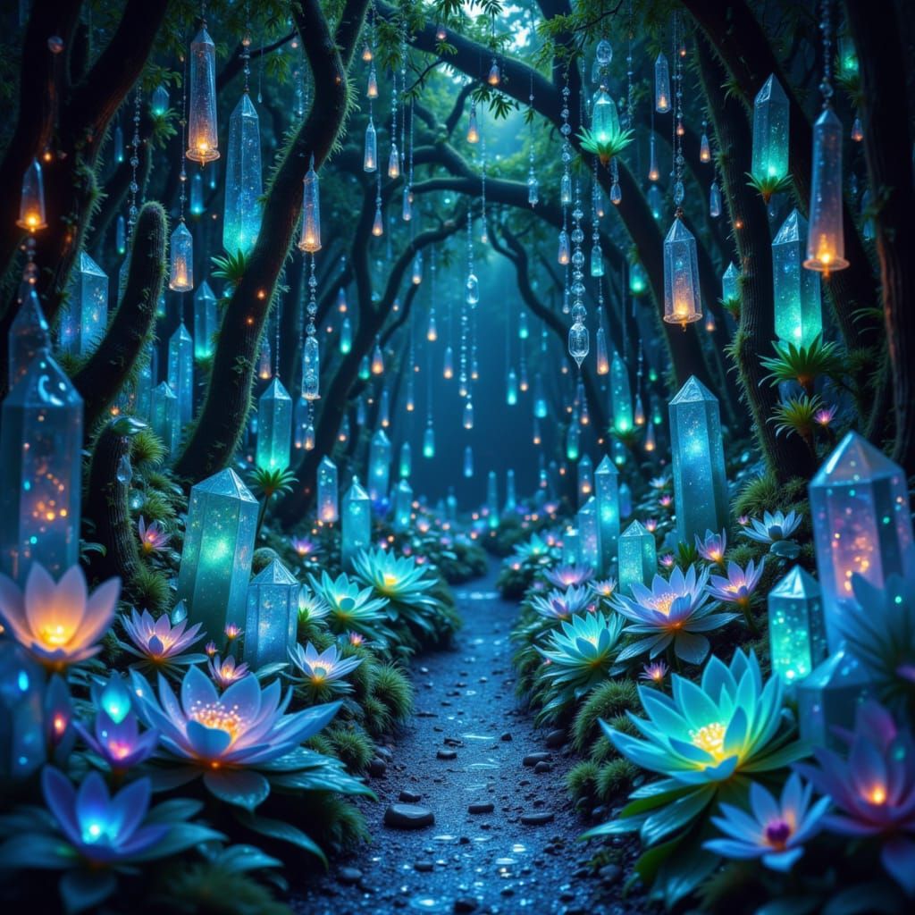 Mystical Crystal Cactus Tunnel with Bioluminescent Flowers