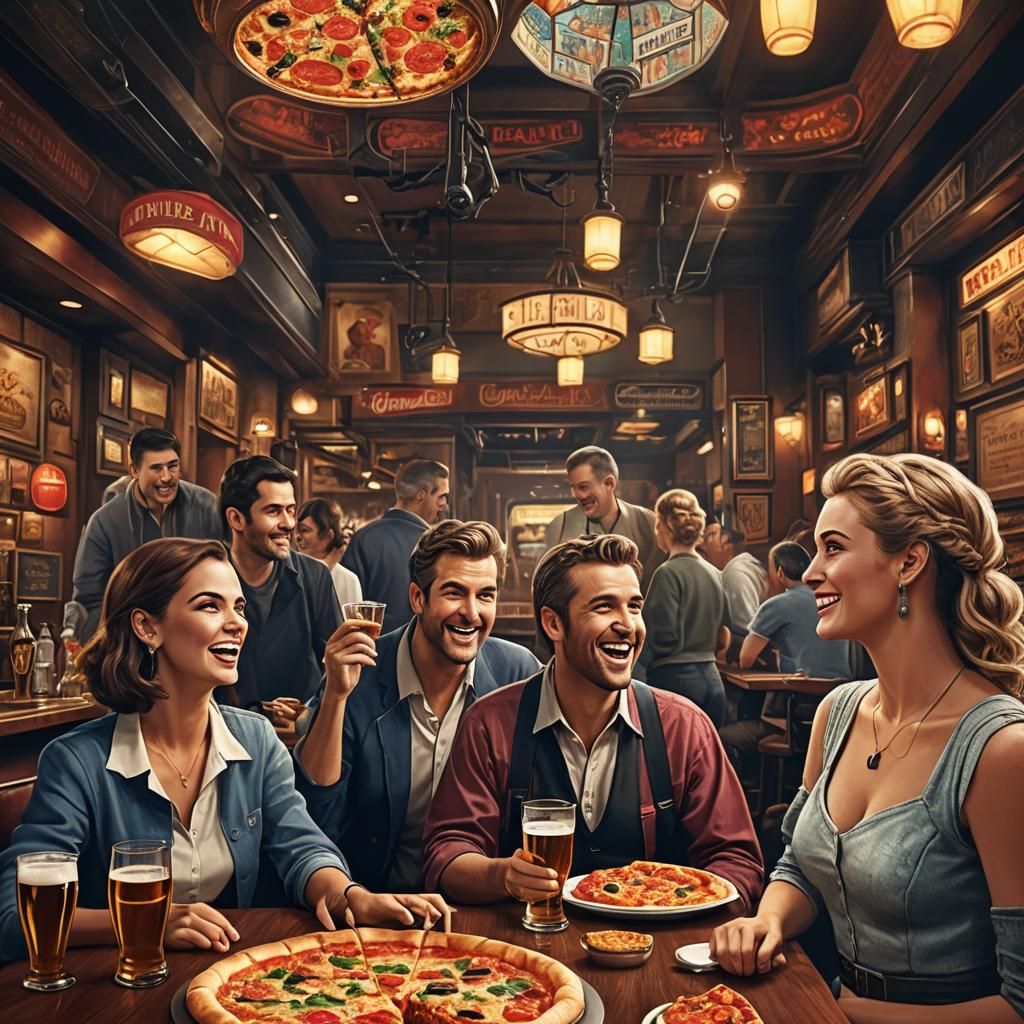 Chicago Pizza Night in Italian Restaurant: Digital Art