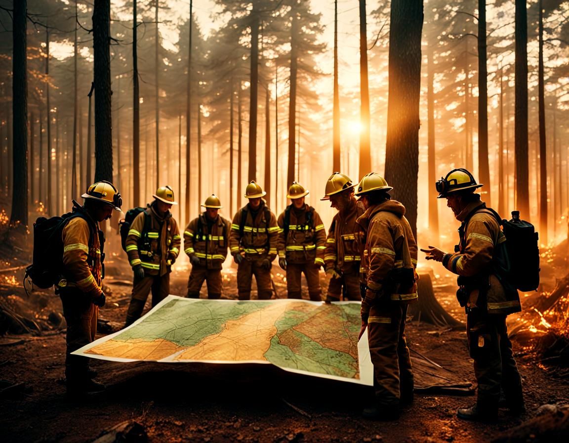 Firefighters Collaborate Around Digital Forest Map