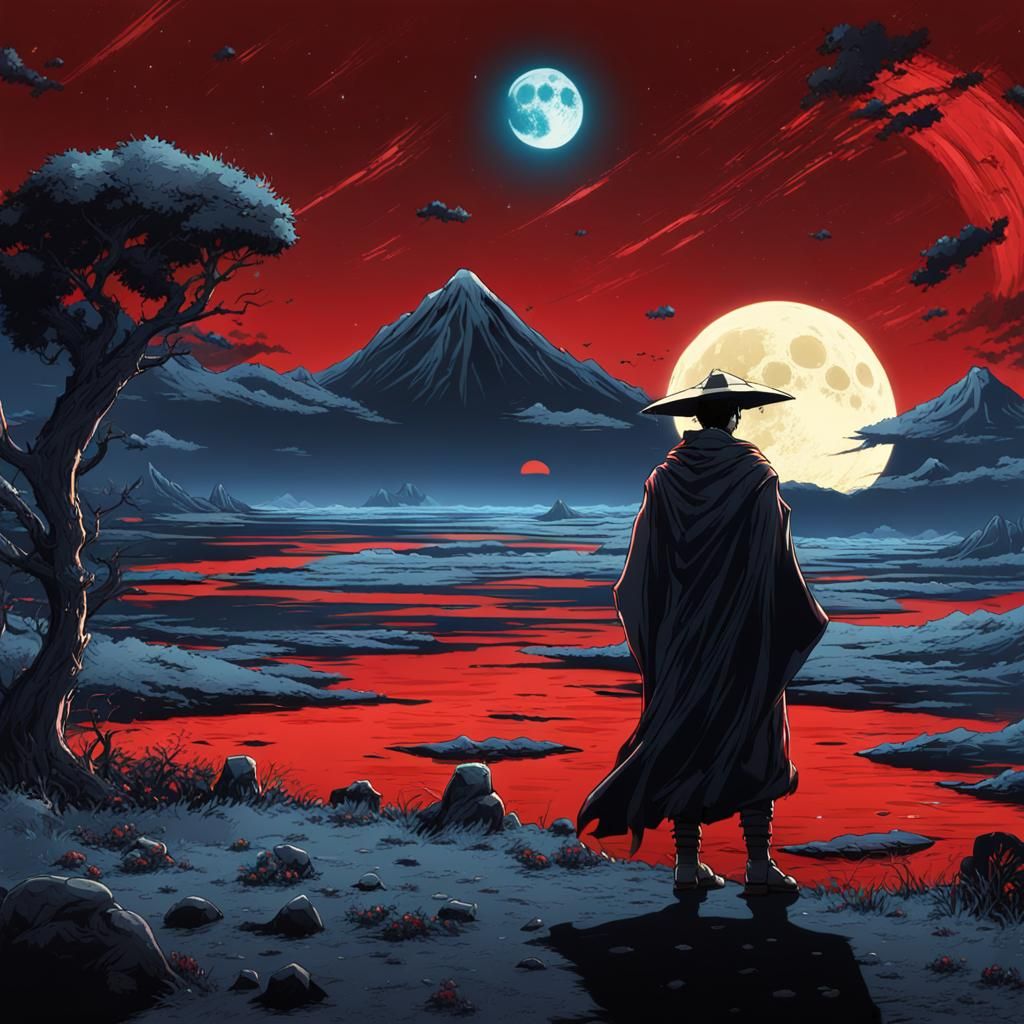 Manga Hero Under Full Moon in Shonen Style