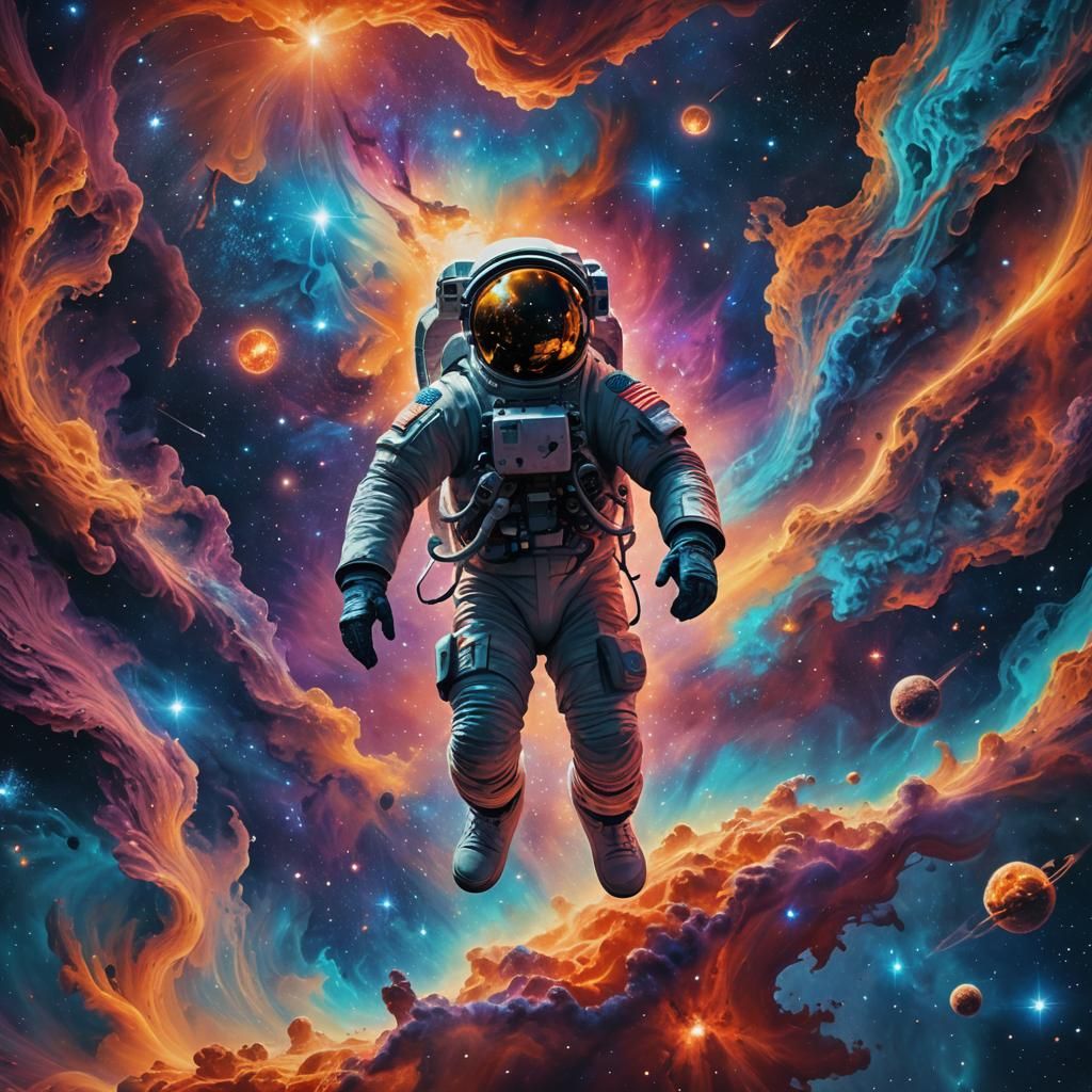 Astronaut in Psychedelic Nebula: Surreal Space Art