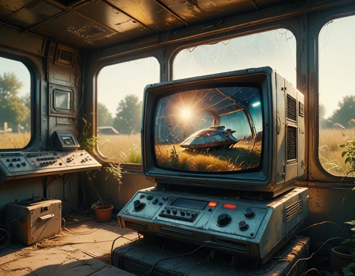 Retro-Futuristic Starship Cabin in Dreamy Impressionist Styl...