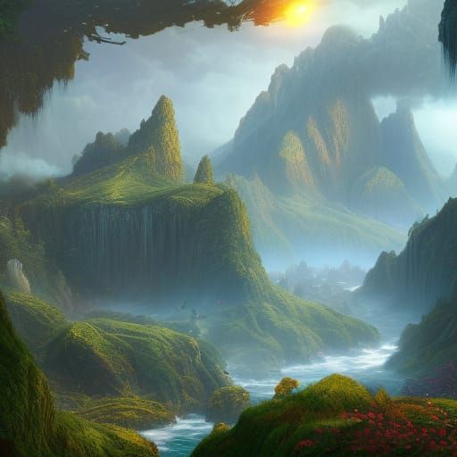 Fantastical Hidden Valley Matte Painting in Deep Color