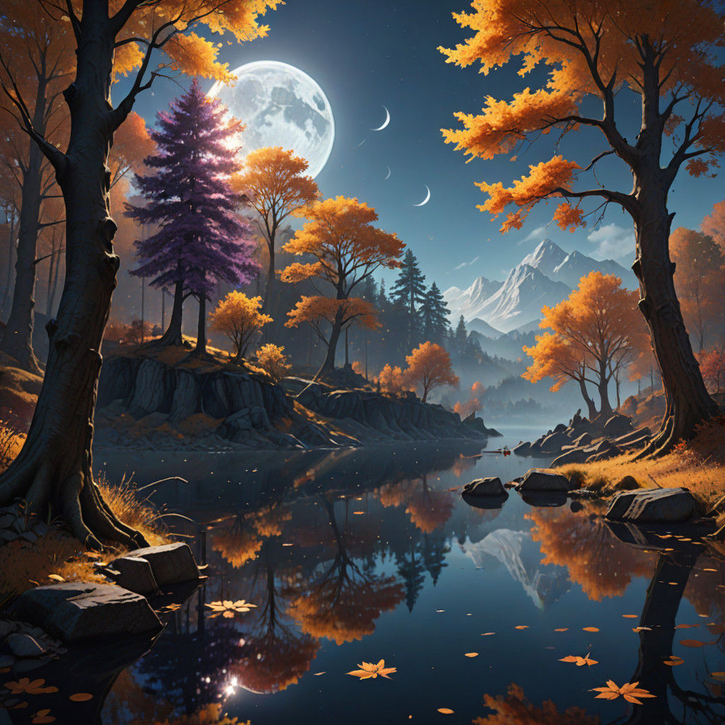 Golden Serenity: Autumn Lake in Vibrant Hues