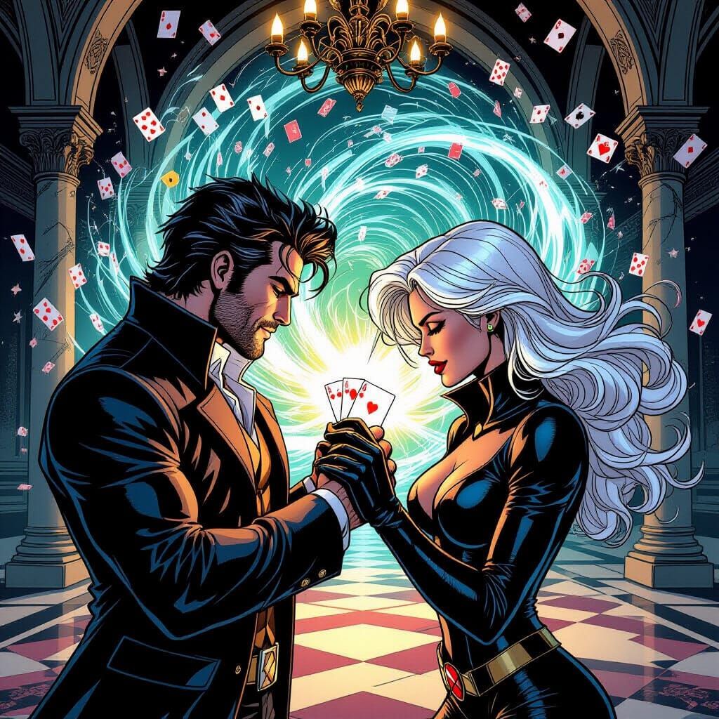 Gambit and Rogue's Love Bond with Cards in X-Mansion
