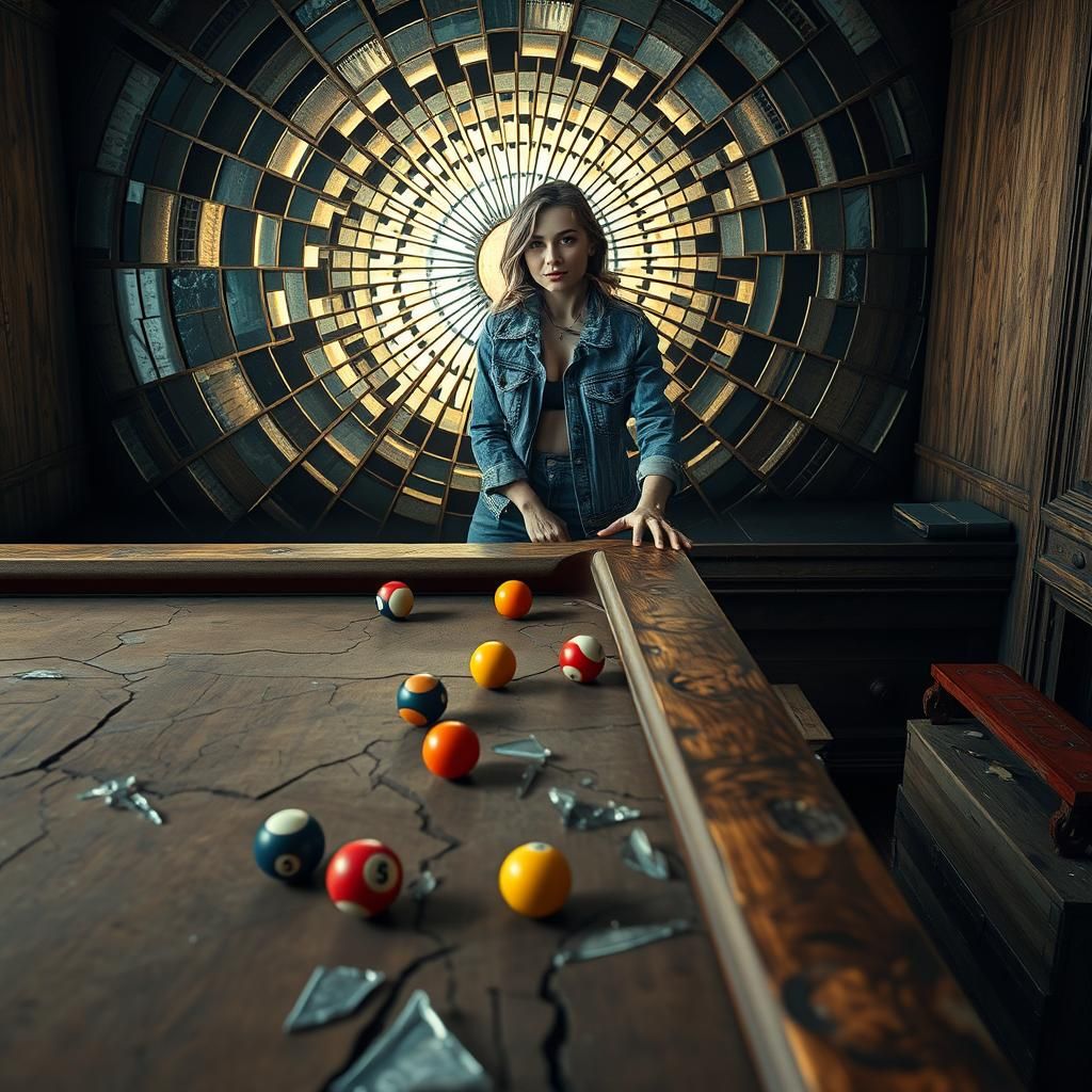 Fractal Light on Shattered Pool Table in Digital Painting