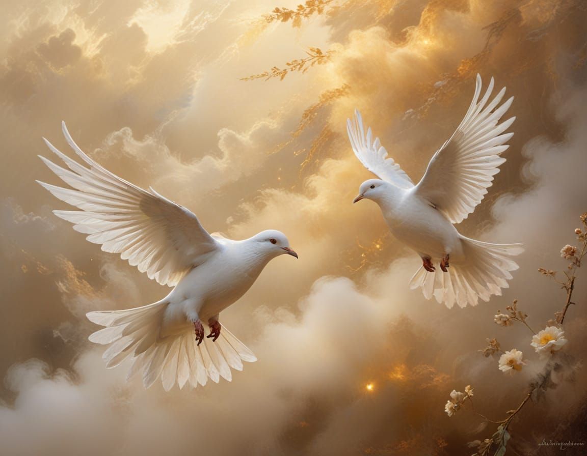 Ethereal Doves in Golden Light