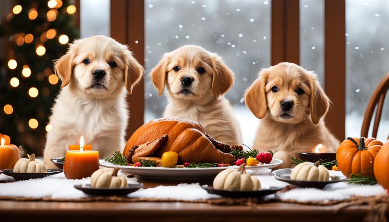 Puppies Celebrate Thanksgiving in Falling Snow