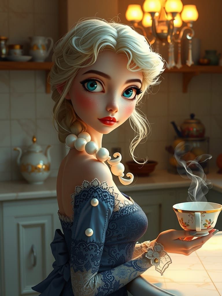 Tim Burton-Inspired Young Woman in Exquisite Cartoon Style