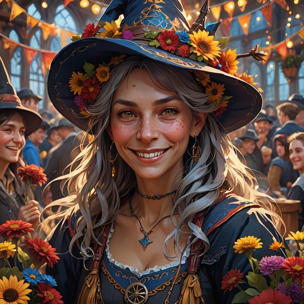 Witch Celebrates Oktoberfest: Hyperdetailed Concept Art