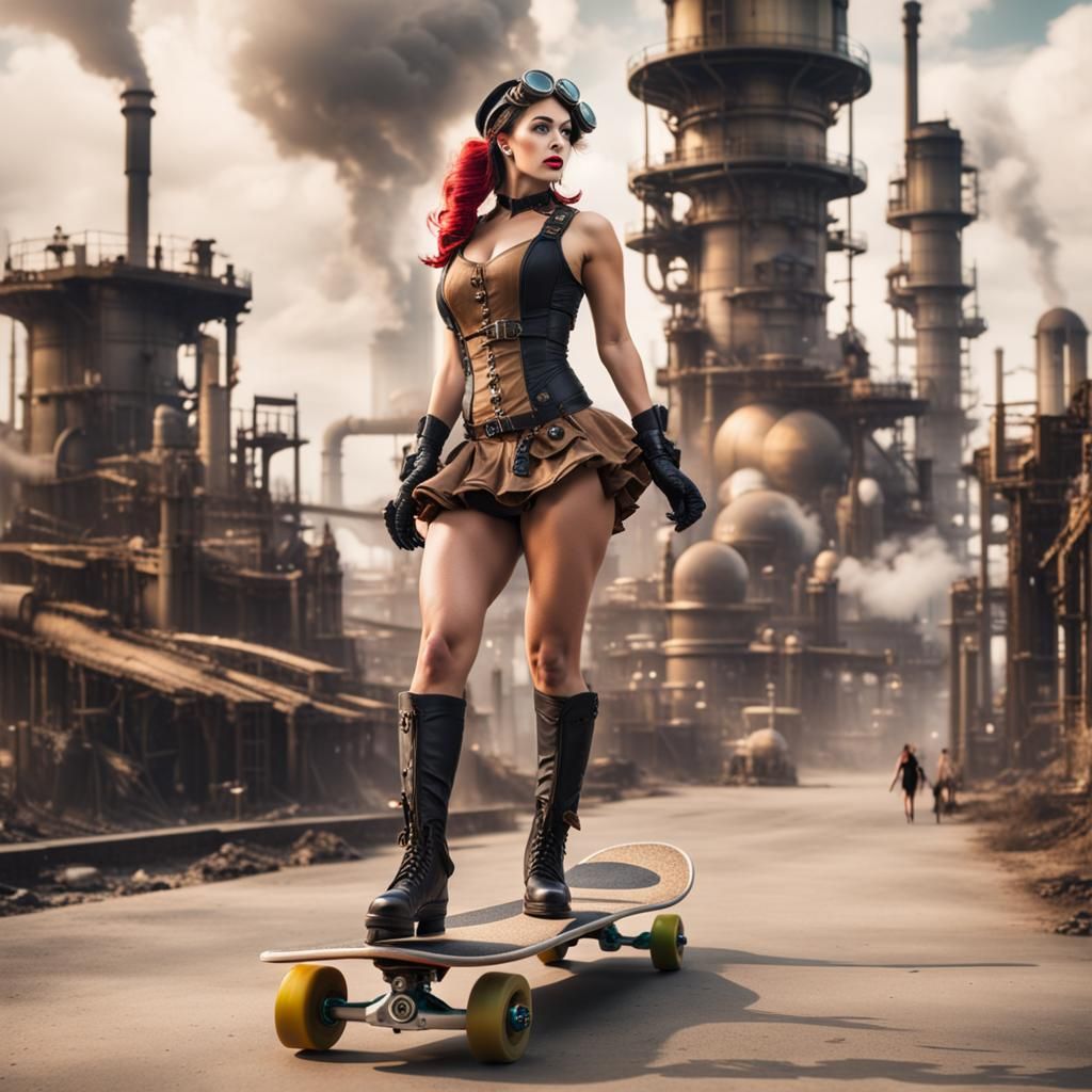 Steampunk Pinup Girls Navigate Futuristic City