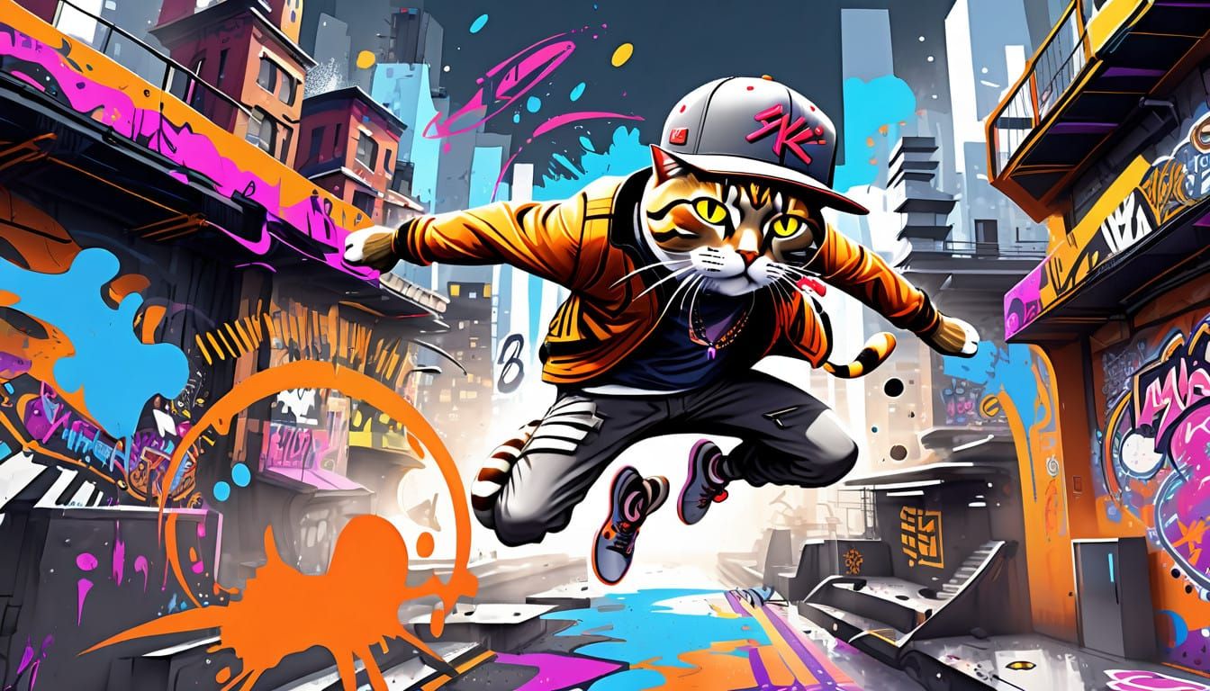 Cyberpunk Cat in Parkour Mode