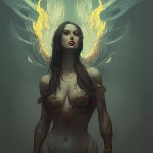 Fiery Demon Women Portrait in Detailed Digital Art