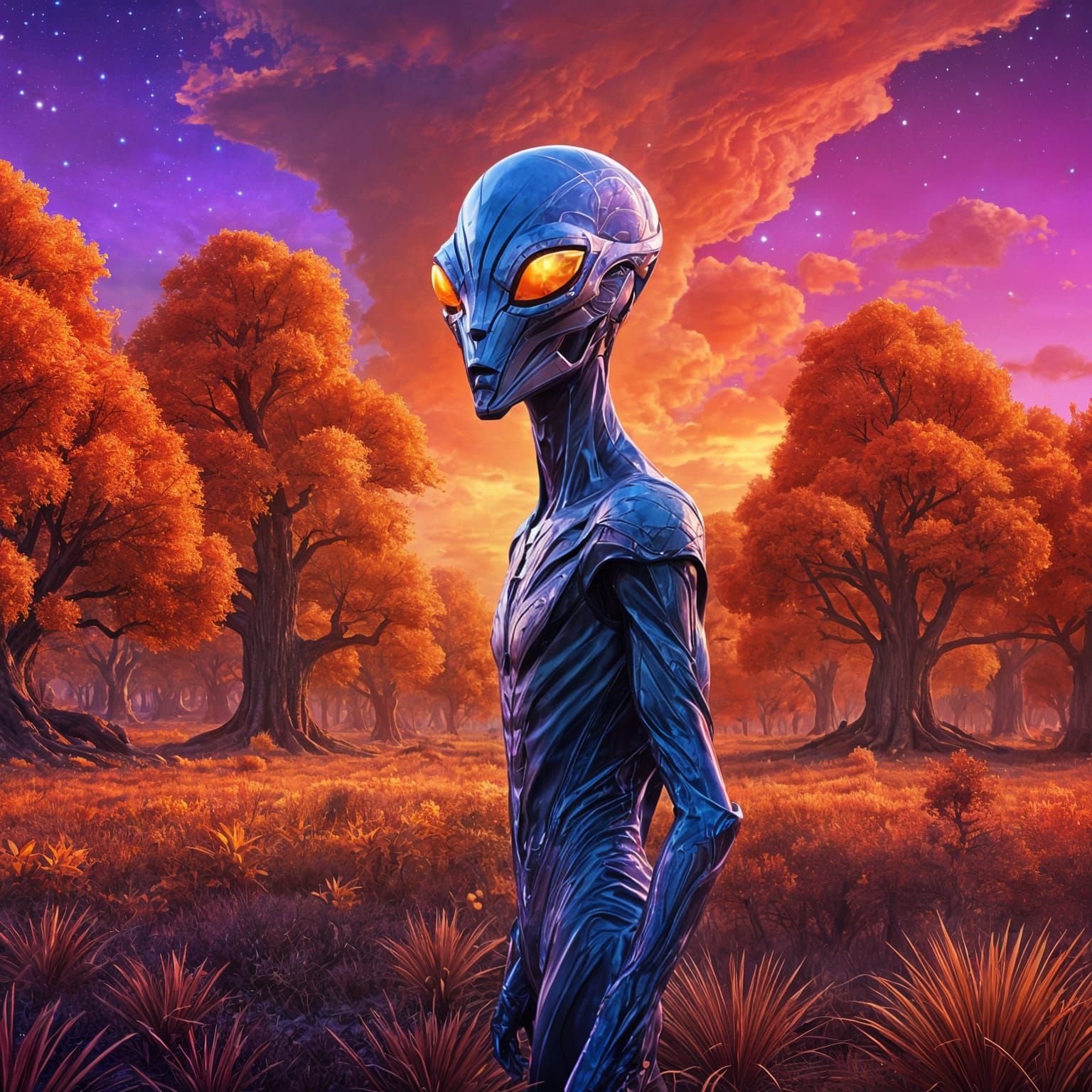 Surreal Hyperrealistic Landscape with Purple Skies and Orang...