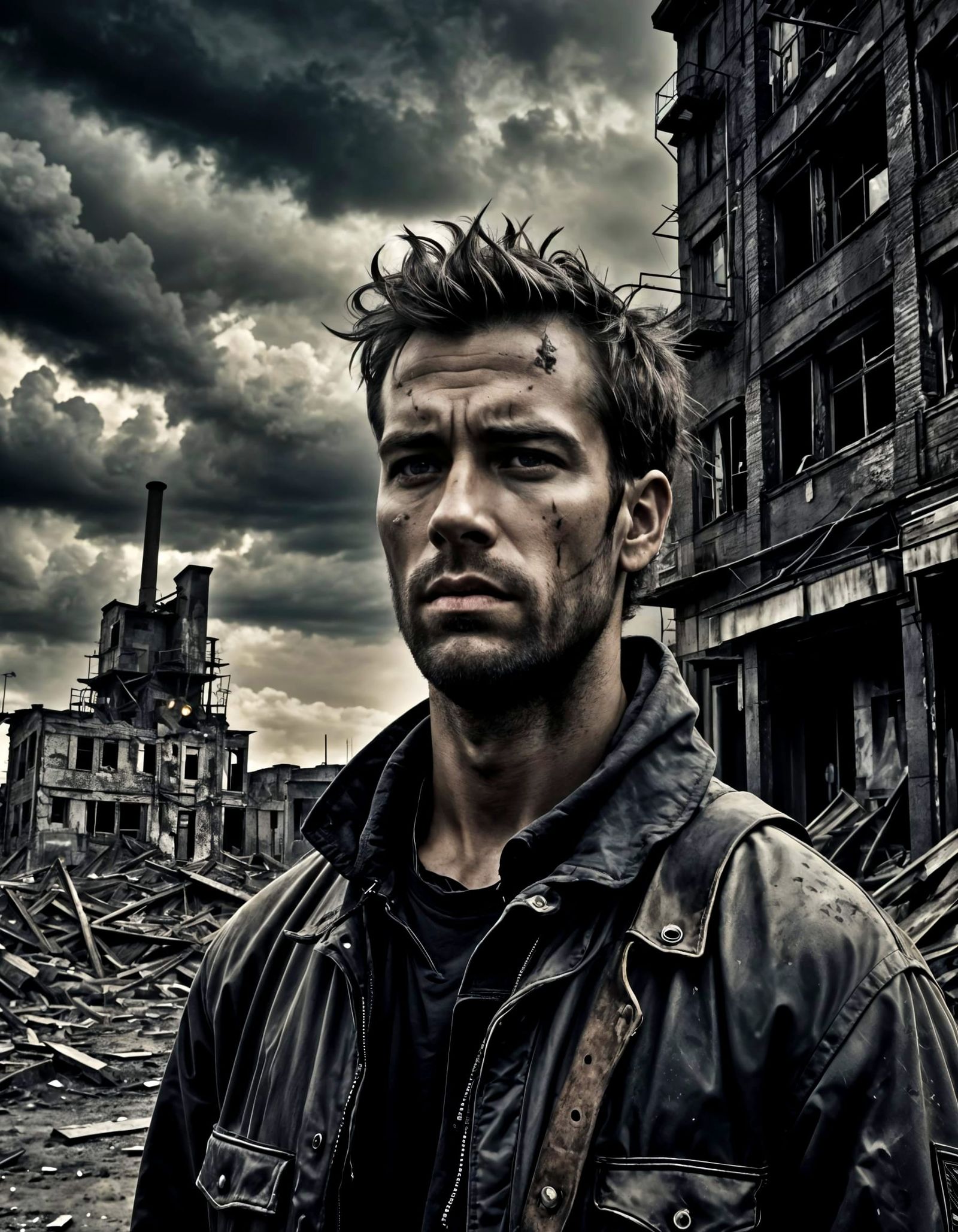 Ominous Male Portrait in Post-Apocalyptic Style