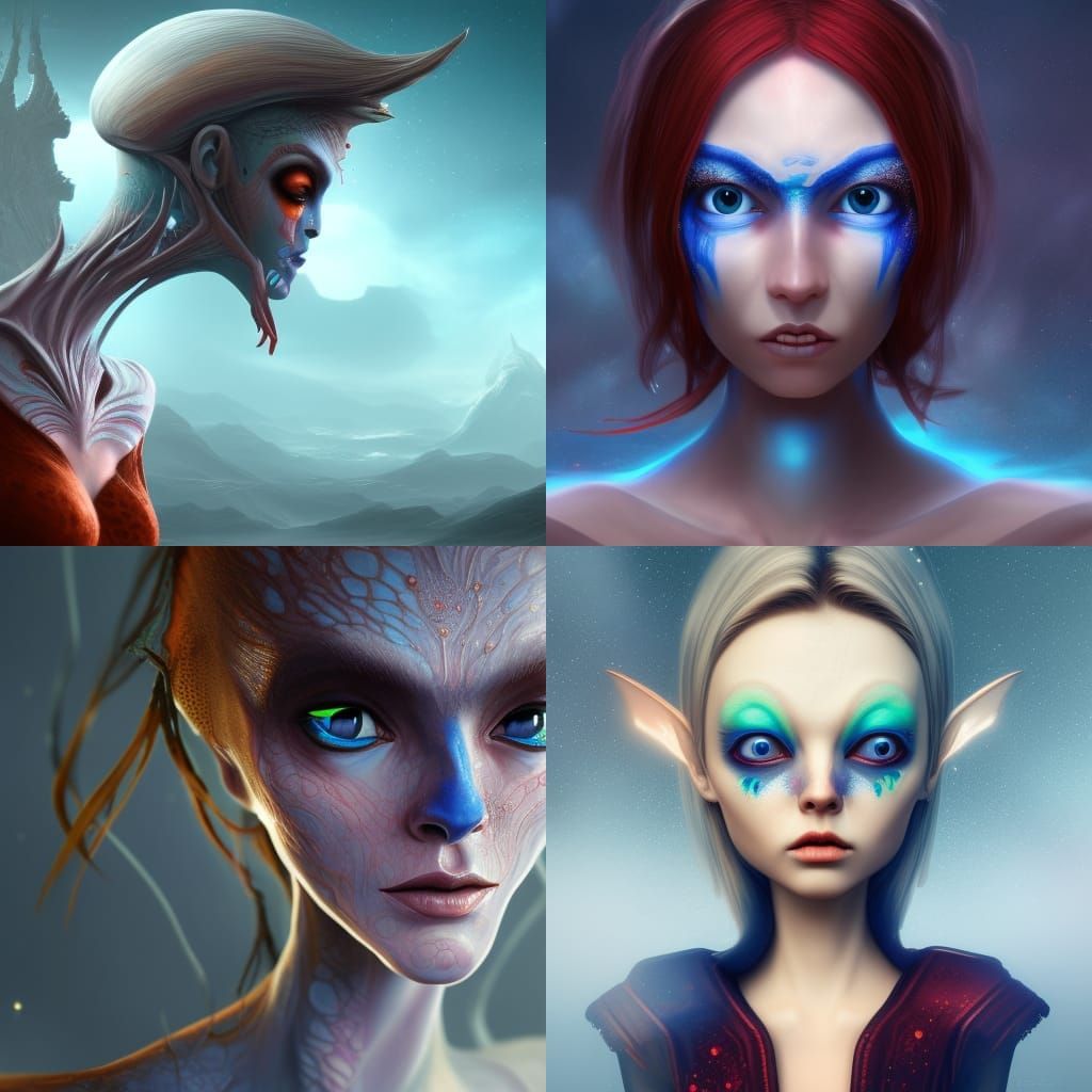 Alien Girl Portrait in Detailed Digital Painting