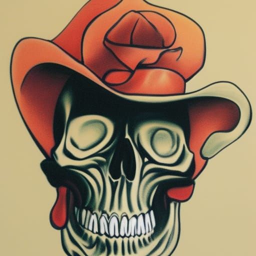 Funny Fantasy Skull with Flowered Hat
