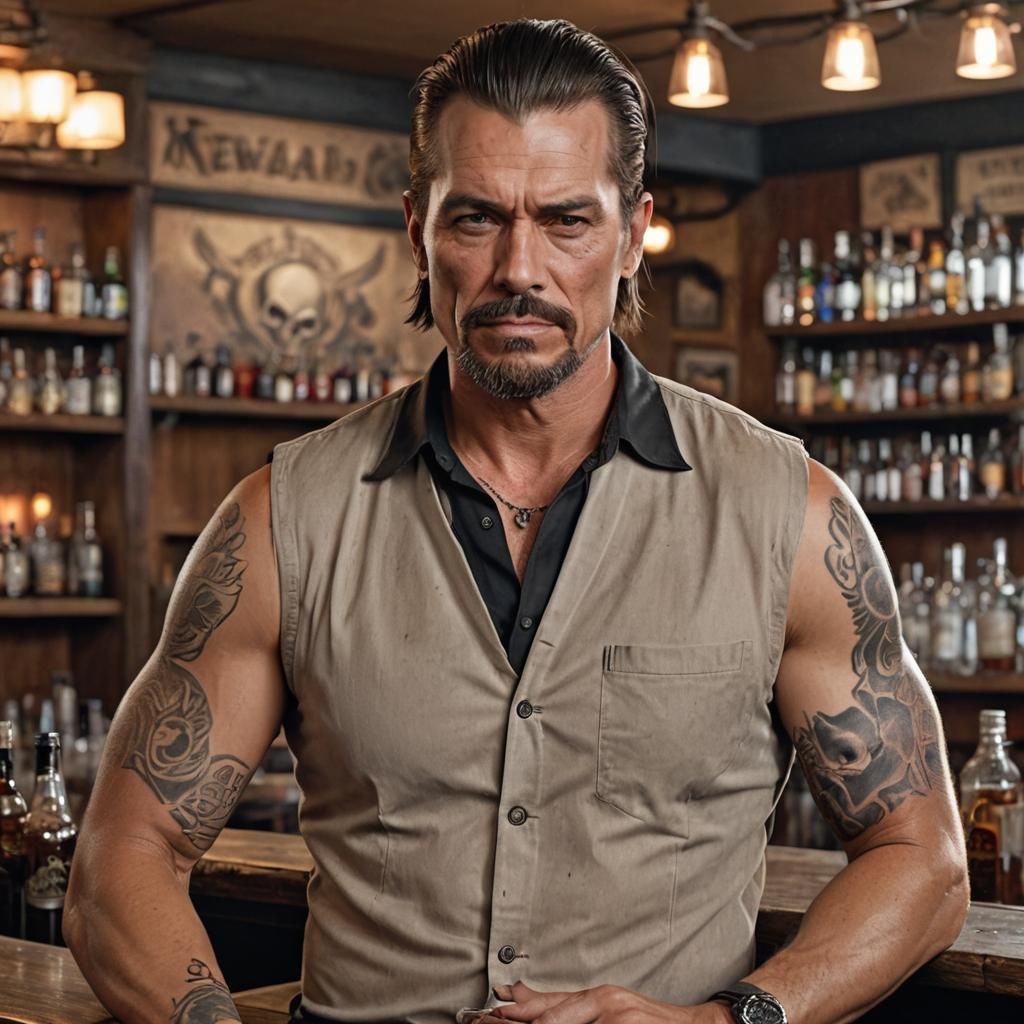 Middle-Aged Man in Nevada Saloon: Digital Painting