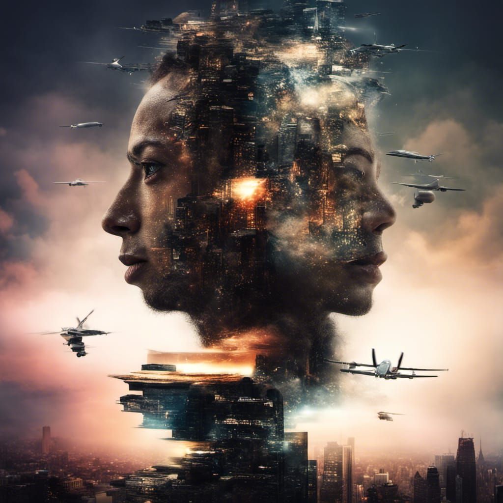 Double Exposure Portrait in Hyperrealistic Style