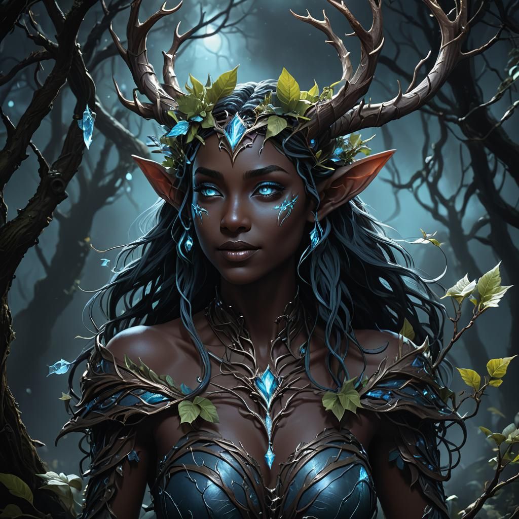 Cursed Plant Elf Portrait in Dark Fantasy Style