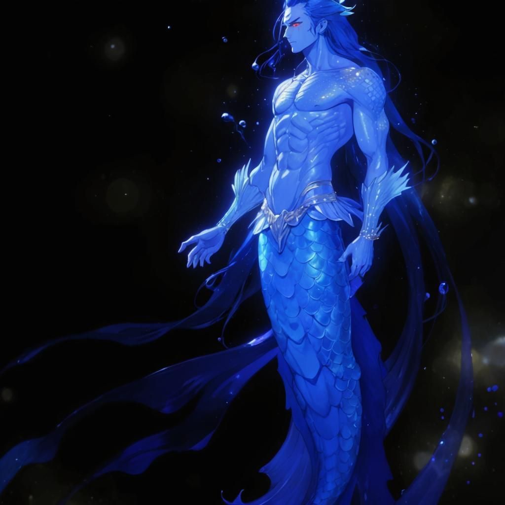 Attractive Anime Merman with Golden Eyes