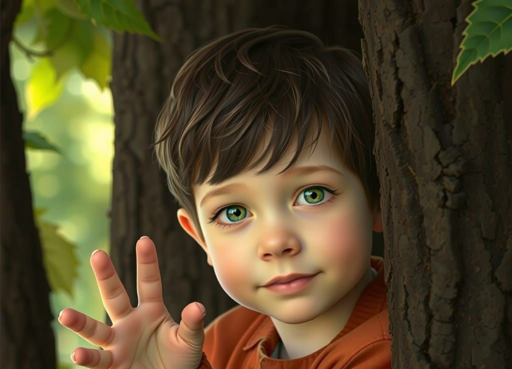Childhood Hide and Seek in Hyper-Realistic Style