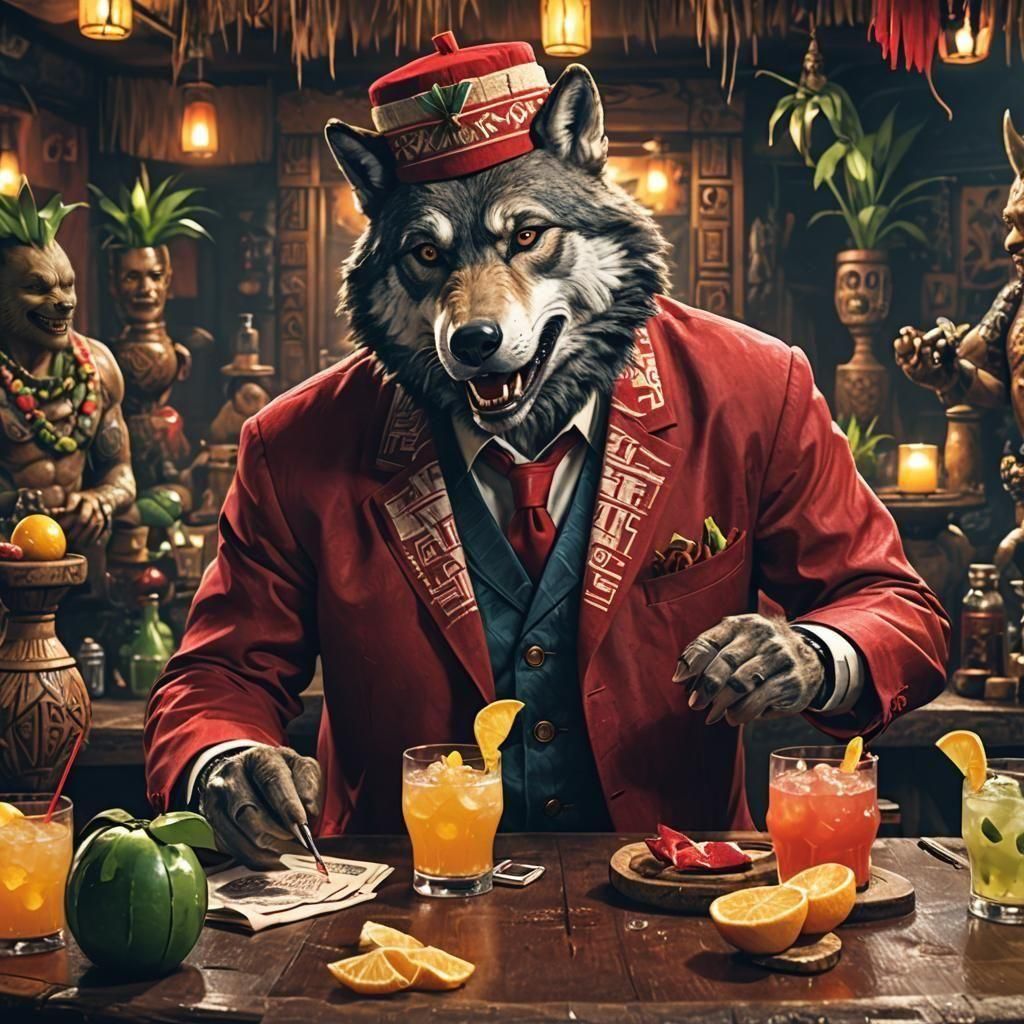 Werewolf Cocktail in Tiki Bar, Horror Movie Style