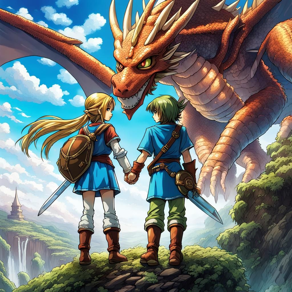 Link and Zelda in Dragon Quest Style