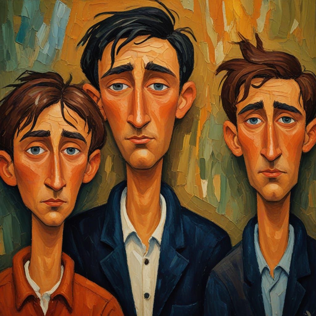 Expressionist Portrait with Felted Friends as Oil Painting