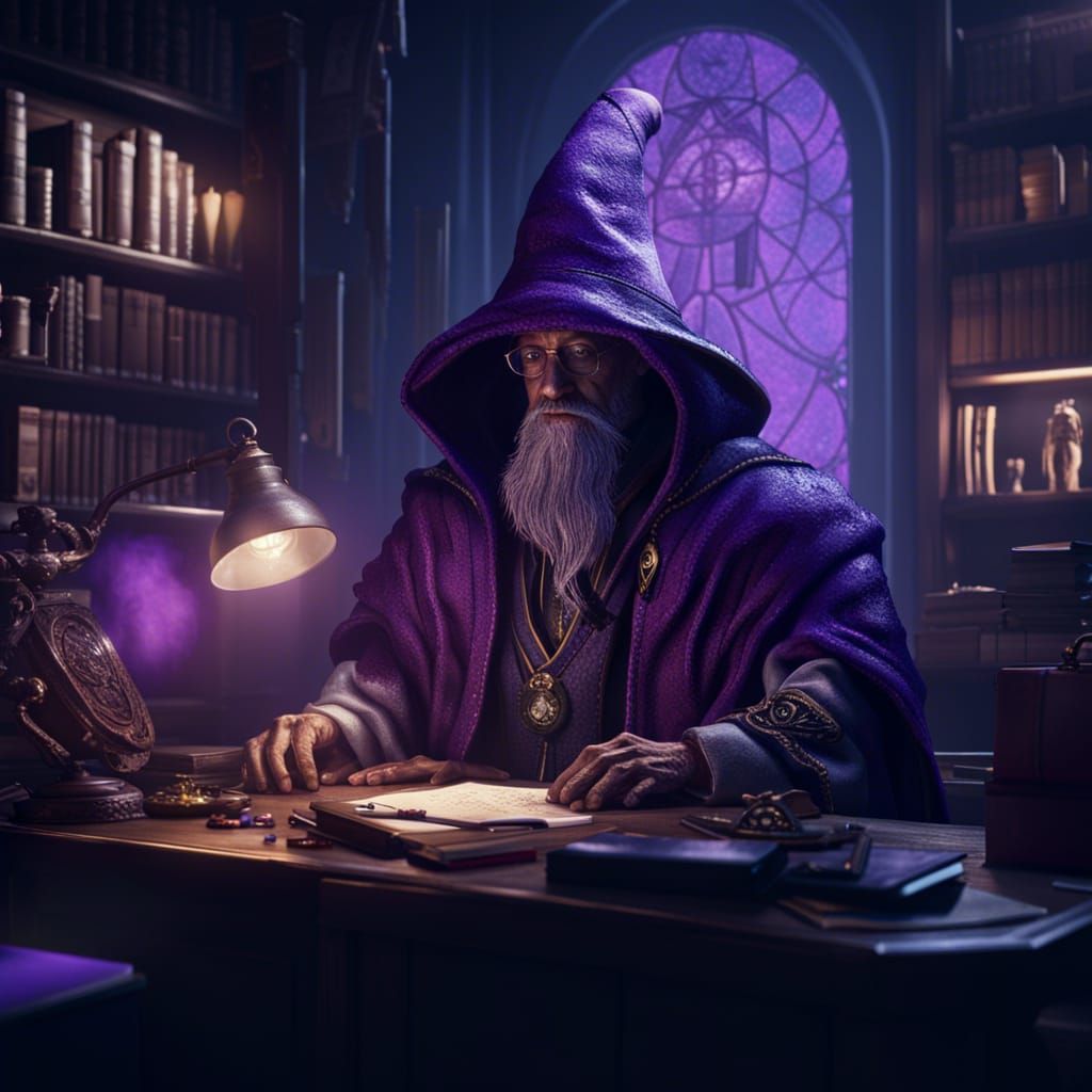 Cryptobro Wizard in Office: Dark Fantasy Concept Art