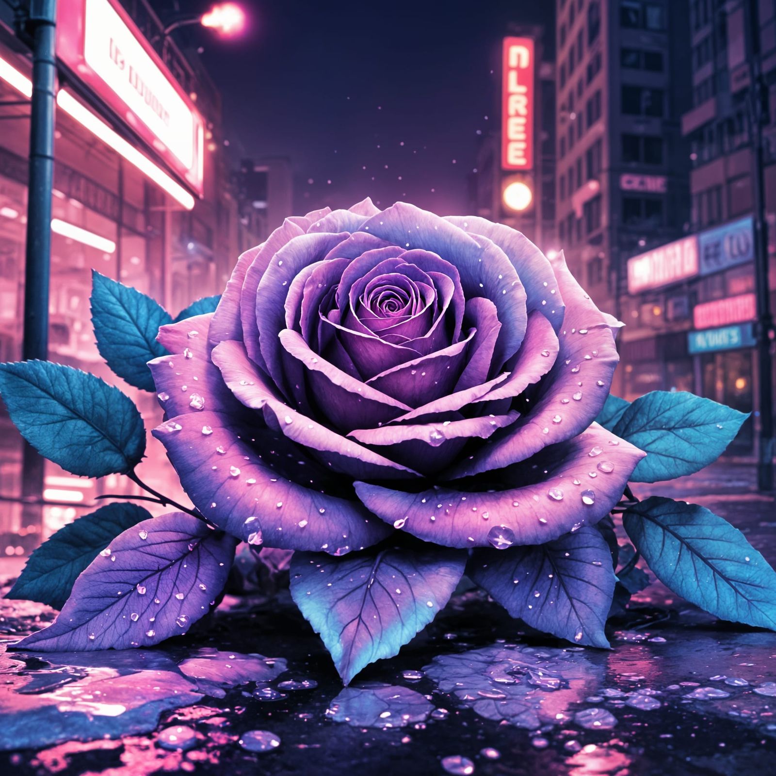 80s Rose with Pink and Purple Gradient on Street