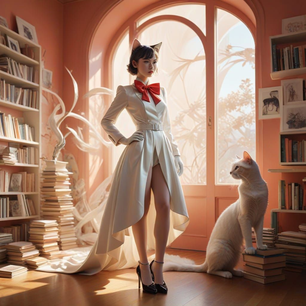 Graceful Feline-Human Hybrid in Dreamy Digital Art