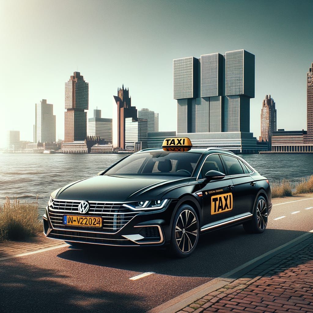 Black Volkswagen Arteon with Rotterdam Skyline