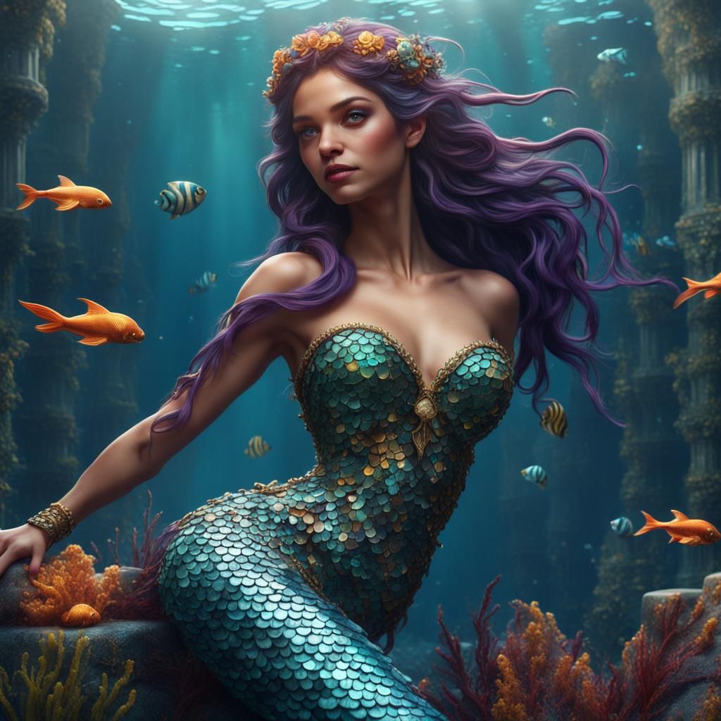 Mosaic Mermaid Fantasy Concept Art in 8K