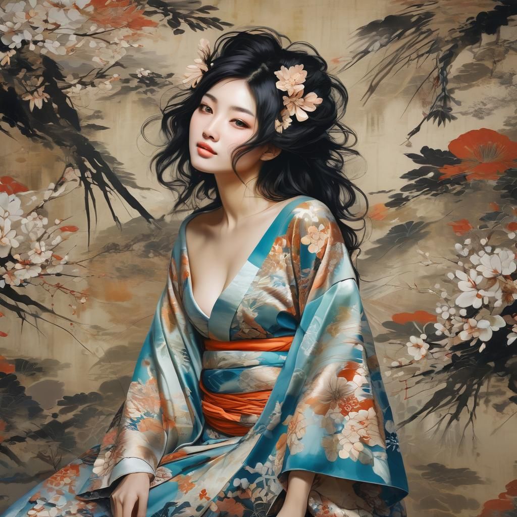 Beautiful Japanese Woman Unveiling Kimono