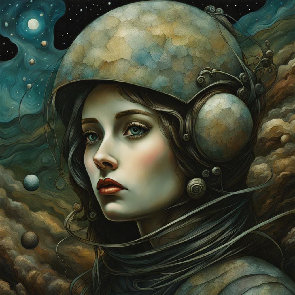 Girl in Space: Art Brut Cubist Portrait