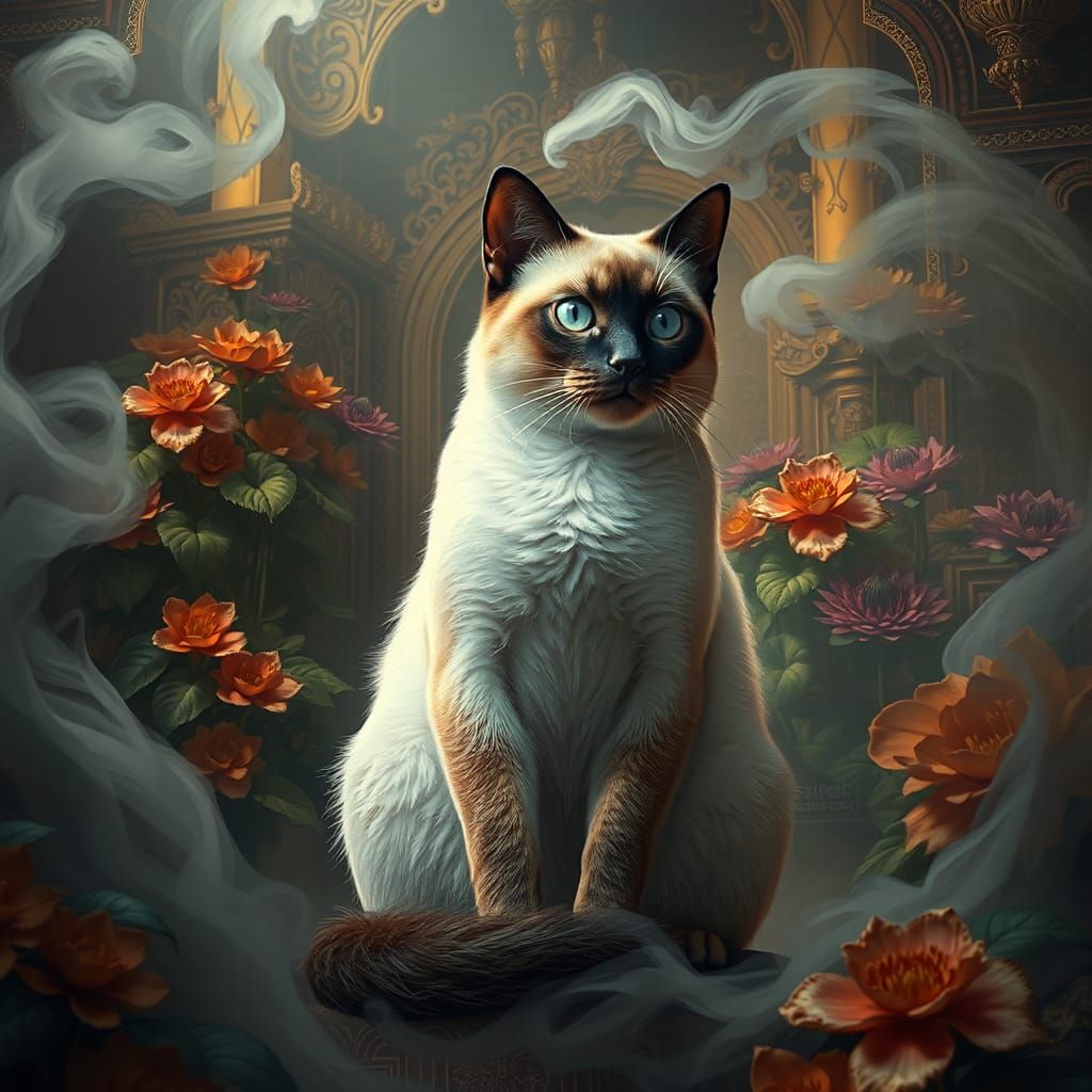 Majestic Siamese Cat in Dreamlike Matte Painting