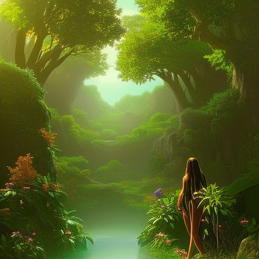 Adam and Eve in Eden: Hyperrealistic Concept Art