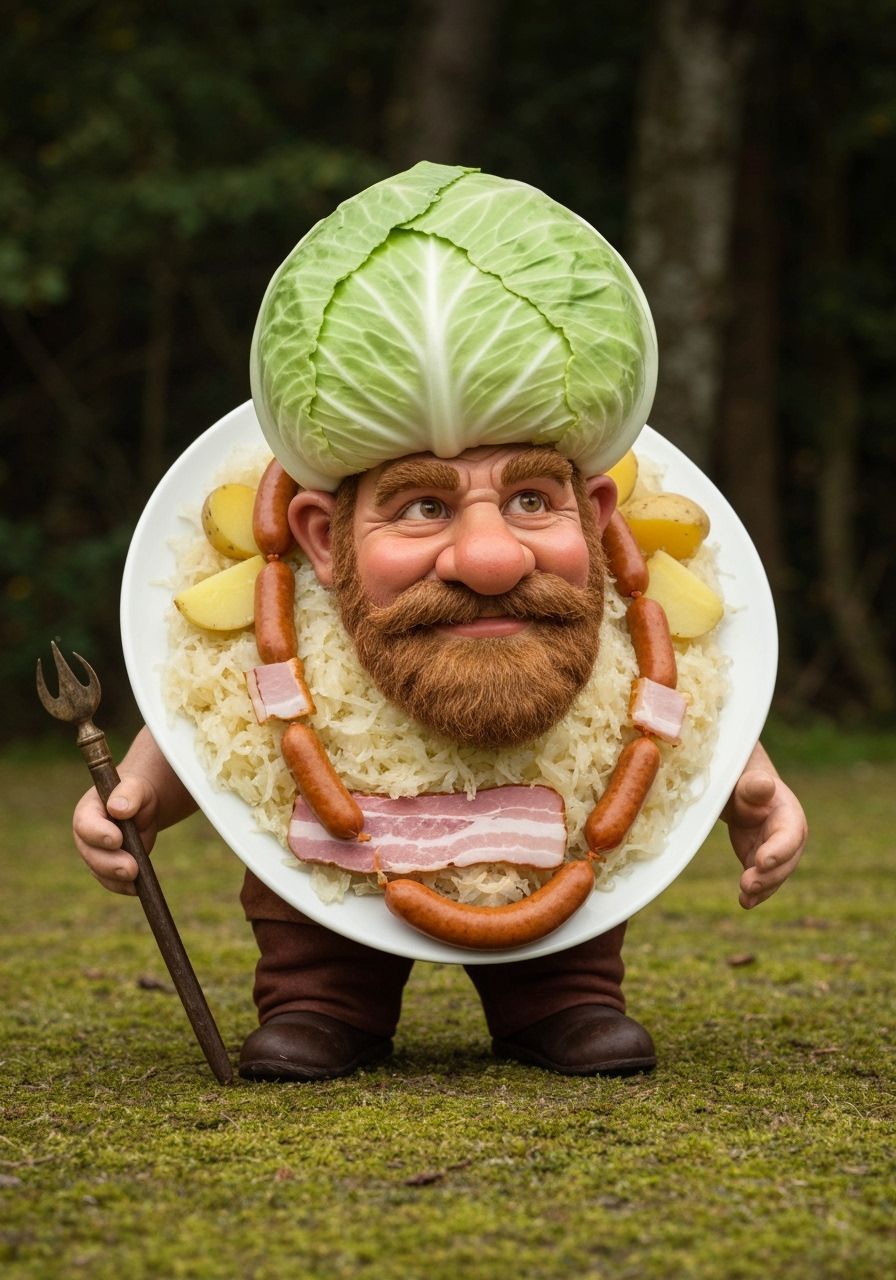Dwarf Dressed as Alsatian Sauerkraut Plate
