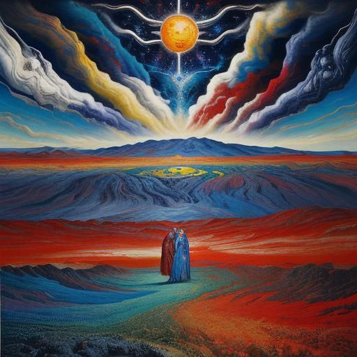 Cosmic Characters in Dreamscape Landscape